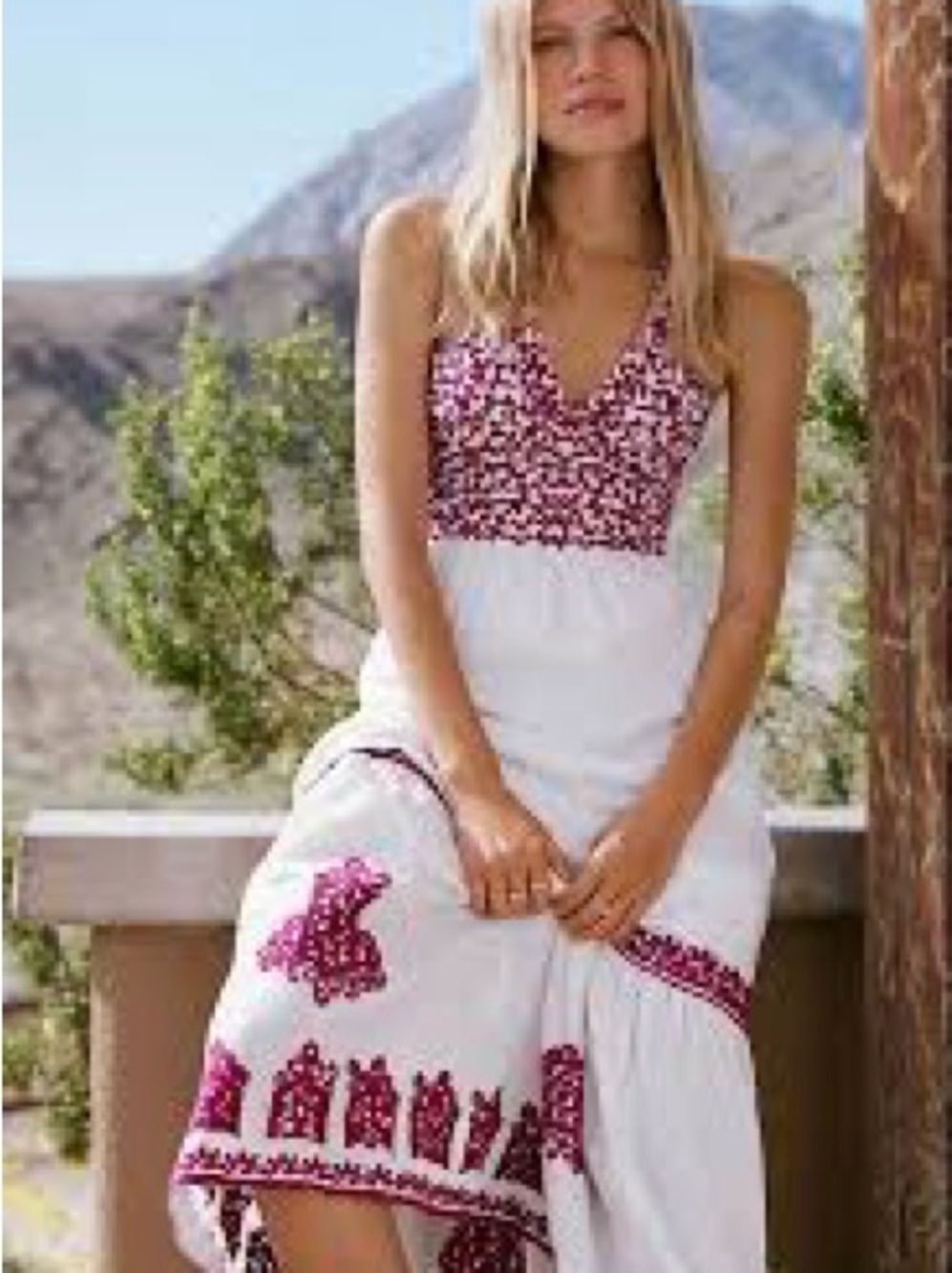 Anthropologie Manuela Maxi Dress with Pink Embroidered Bodice
